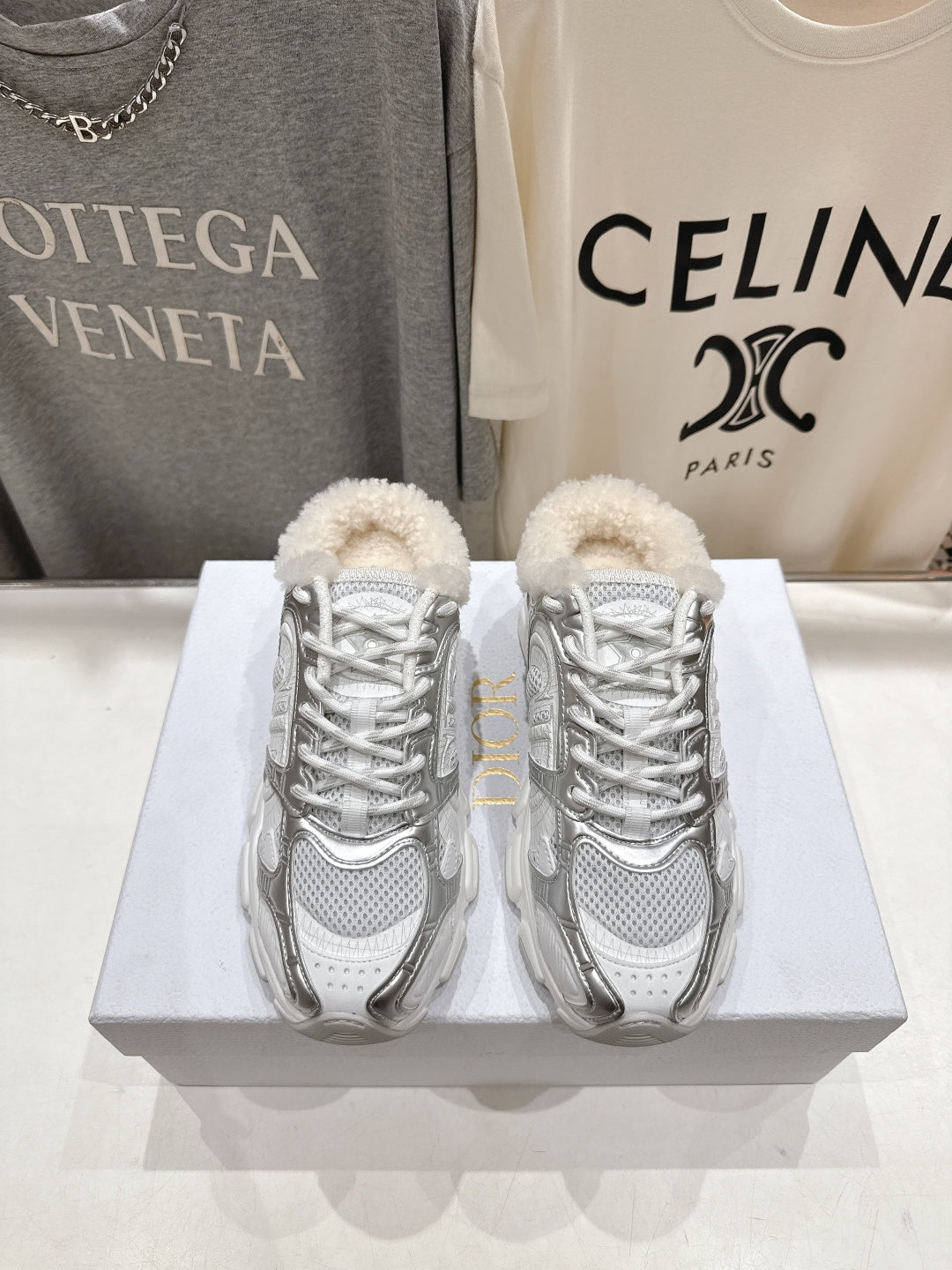 DIOR CHRONO SNEAKER 25S IN SILVER MIX WHITE LAMBSKIN AND MESH FABRIC STYLE 5