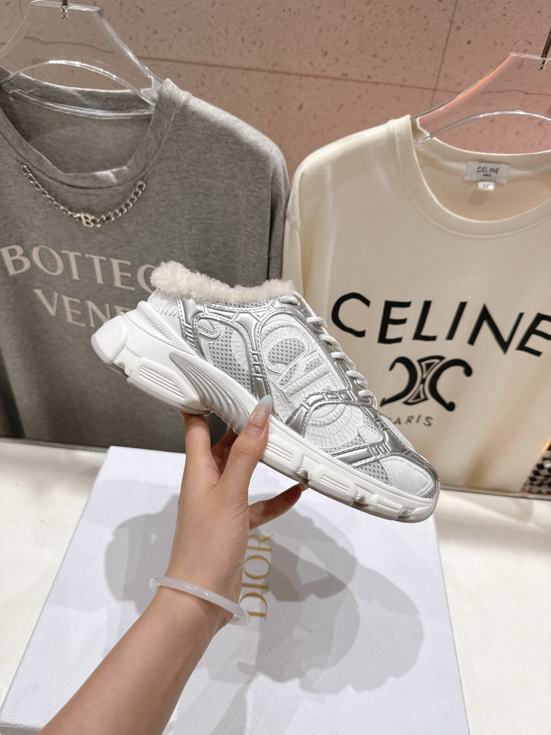 DIOR CHRONO SNEAKER 25S IN SILVER MIX WHITE LAMBSKIN AND MESH FABRIC STYLE 5