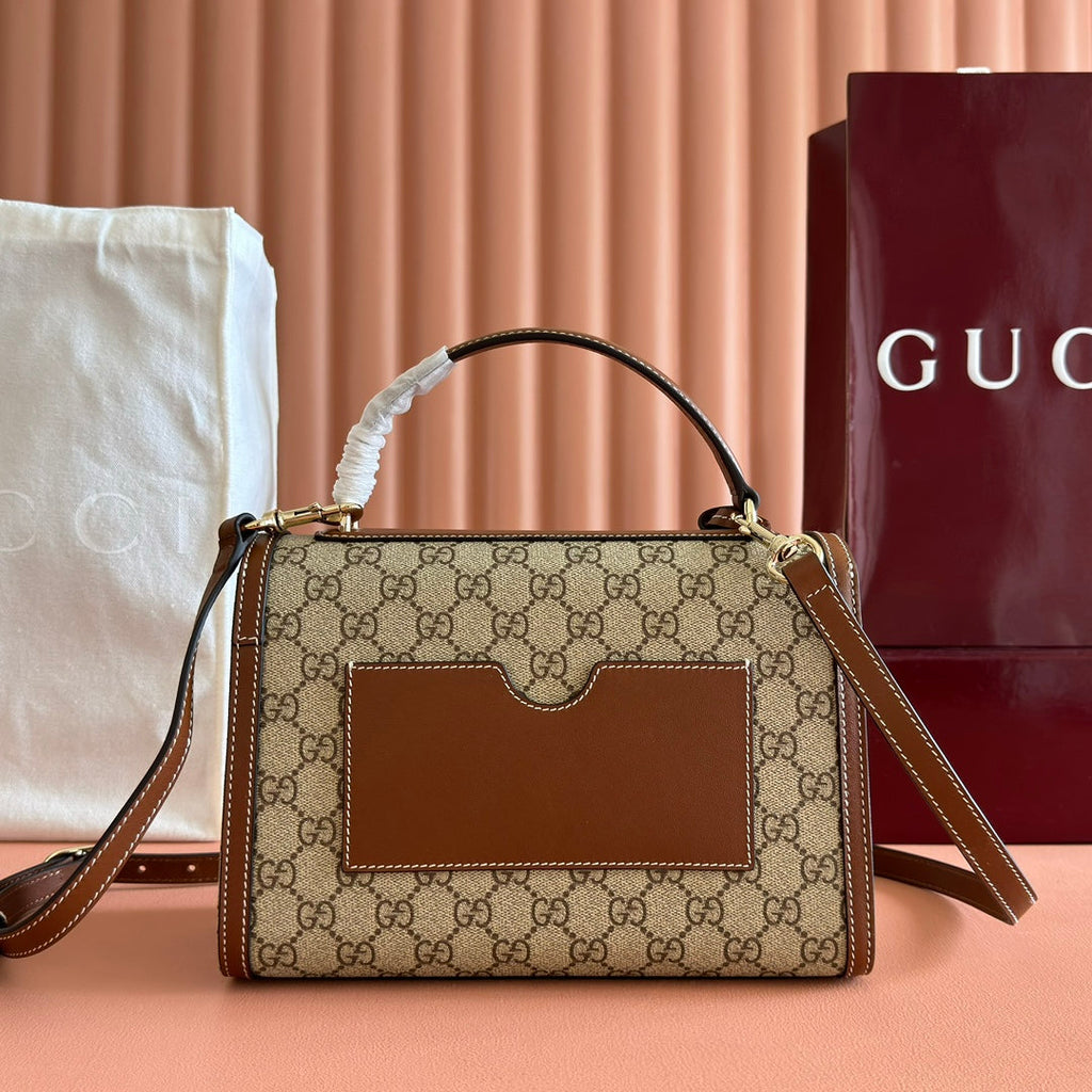 GUCCI 25S PADLOCK BAG 26 IN BEIGE CANVAS AND BROWN CALFSKIN