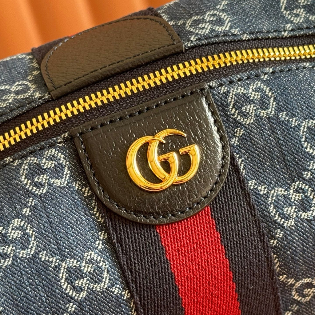 GUCCI 26S GIGLIO TOP HANDLE BAG 27 IN BLUE AND WHITE DENIM